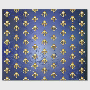 Goldene Fleur de Lis auf Blau Geschenkpapier