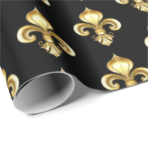 Goldene Fleur de Lis auf Blau Geschenkpapier
