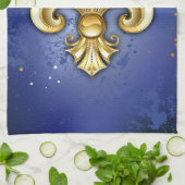 Goldene Fleur de Lis auf Blau Geschirrtuch (Gefaltet)