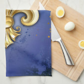 Goldene Fleur de Lis auf Blau Geschirrtuch (Viertel Falte)