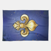 Goldene Fleur de Lis auf Blau Geschirrtuch (Horizontal)
