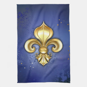 Goldene Fleur de Lis auf Blau Geschirrtuch