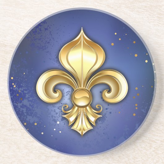 Goldene Fleur de Lis auf Blau Getränkeuntersetzer (Vorne)