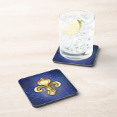 Goldene Fleur de Lis auf Blau Getränkeuntersetzer (Rechte Seite)