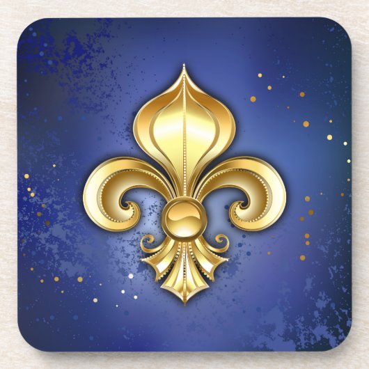 Goldene Fleur de Lis auf Blau Getränkeuntersetzer (Vorderseite)