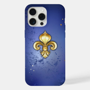 Goldene Fleur de Lis auf Blau iPhone 15 Pro Max Hülle