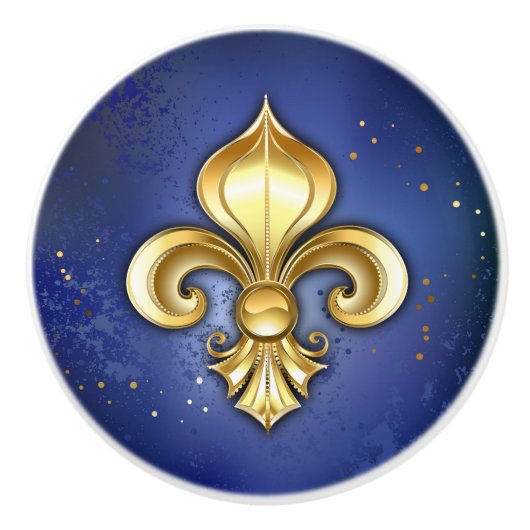 Goldene Fleur de Lis auf Blau Keramikknauf (Vorderseite)