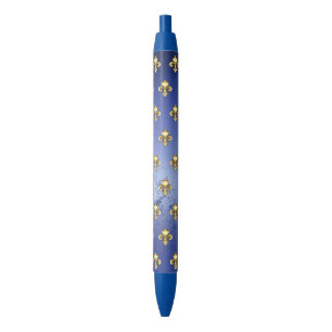 Goldene Fleur de Lis auf Blau Kugelschreiber
