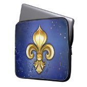 Goldene Fleur de Lis auf Blau Laptopschutzhülle (Vorderseite Links)