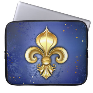 Goldene Fleur de Lis auf Blau Laptopschutzhülle