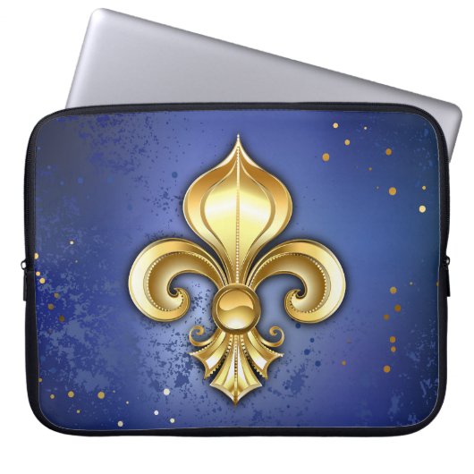 Goldene Fleur de Lis auf Blau Laptopschutzhülle (Vorderseite)