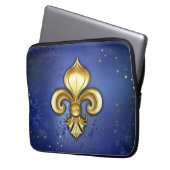 Goldene Fleur de Lis auf Blau Laptopschutzhülle (Vorderseite Links)