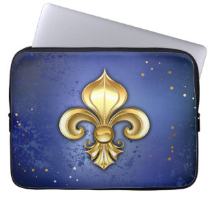 Goldene Fleur de Lis auf Blau Laptopschutzhülle