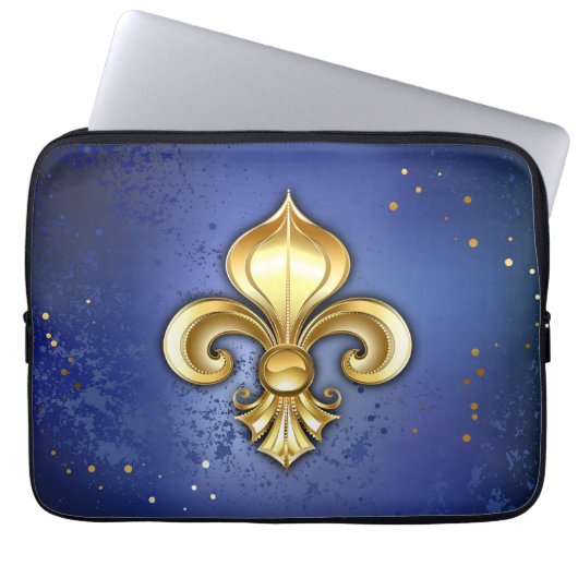 Goldene Fleur de Lis auf Blau Laptopschutzhülle (Vorderseite)