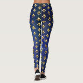 Goldene Fleur de Lis auf Blau Leggings (Rückseite)