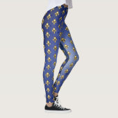 Goldene Fleur de Lis auf Blau Leggings (Rechts)