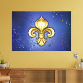 Goldene Fleur de Lis auf Blau Leinwanddruck (Insitu (Wohnzimmer))