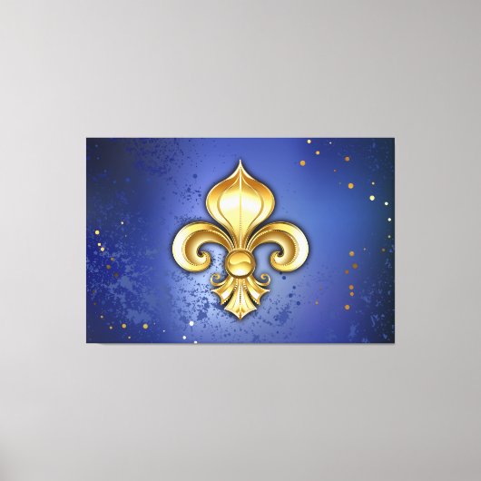 Goldene Fleur de Lis auf Blau Leinwanddruck (Vorderseite)