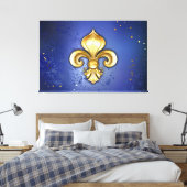 Goldene Fleur de Lis auf Blau Leinwanddruck (Insitu (Schlafzimmer))