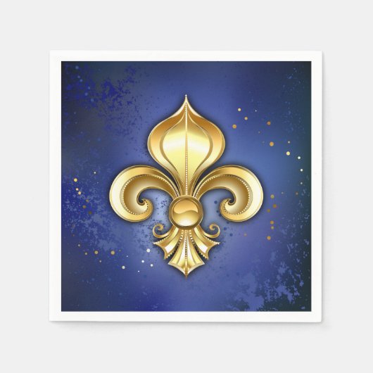 Goldene Fleur de Lis auf Blau Serviette (Vorderseite)