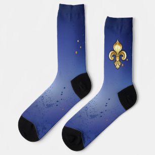 Goldene Fleur de Lis auf Blau Socken
