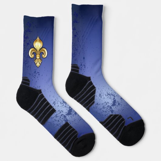 Goldene Fleur de Lis auf Blau Socken (Rechts)