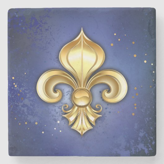 Goldene Fleur de Lis auf Blau Steinuntersetzer (Vorderseite)