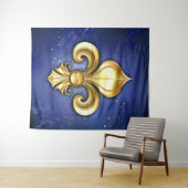 Goldene Fleur de Lis auf Blau Wandteppich (Beispiel (Horizontal))