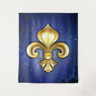 Goldene Fleur de Lis auf Blau Wandteppich