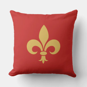 Goldene Fleur de Lis auf Karmesinrot  Kissen