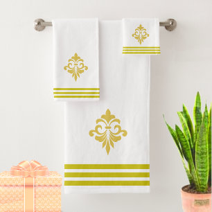 Goldene Fleur de Lis, drei Streifen auf Weiß Badhandtuch Set