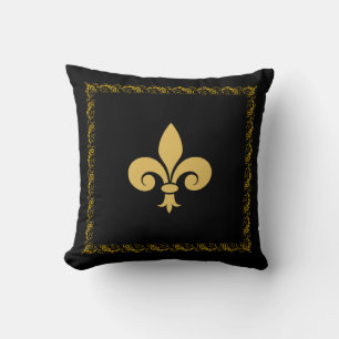 Goldene Fleur de Lis mit floralem Rahmen auf Schwa Kissen