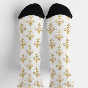 Goldene Fleur-de-Lis-Nahtlosmuster auf Weiß Socken