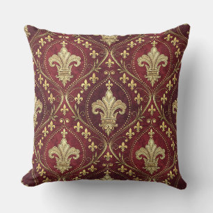 Goldene Fleur-de-lis roter Samt königliches Design Kissen