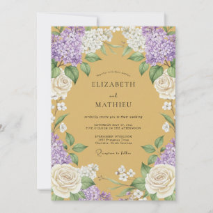 Goldene Fliederblüten-Romanze Hochzeit Einladung