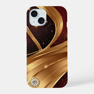 Goldene Fließende Kurven Mit Reichem Rotem Ornamen iPhone 15 Hülle