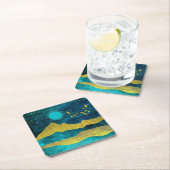 Goldene Flock Rechteckiger Pappuntersetzer (Vor Ort)