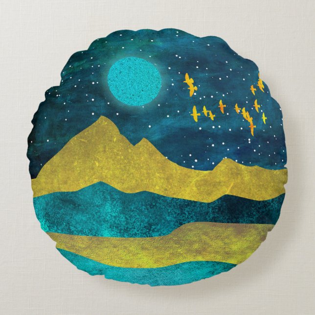 Goldene Flock Rundes Kissen (Vorderseite)