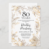 Goldene Flora 80. Geburtstagsparty Einladung (Vorne/Hinten)