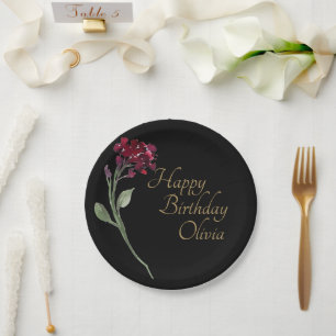 Goldene Flora Elegante Wasserfarbe Geburtstag Pappteller