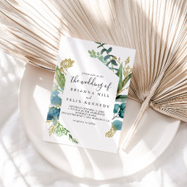 Goldene Flora mit tropischer Vegetation zum Hochze Einladung