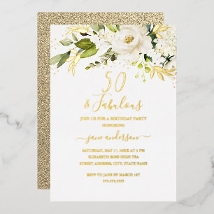 Goldene Floral Champagne 50 & Fantastische Geburts Folieneinladung
