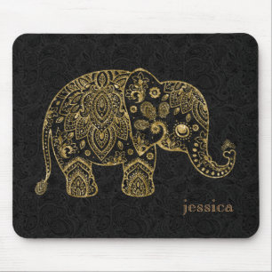 Goldene Floral-Paisley-Elefanten-Illustration Mousepad