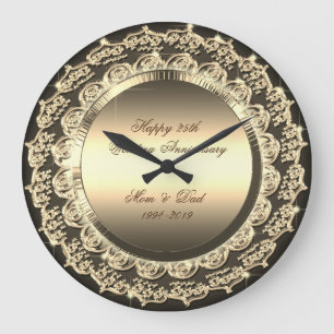 Goldene Florale 25. Hochzeitsjubiläum Große Wanduhr