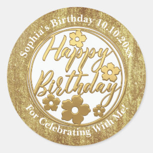 Goldene Florale Alles Gute zum Geburtstag I Benutz Runder Aufkleber