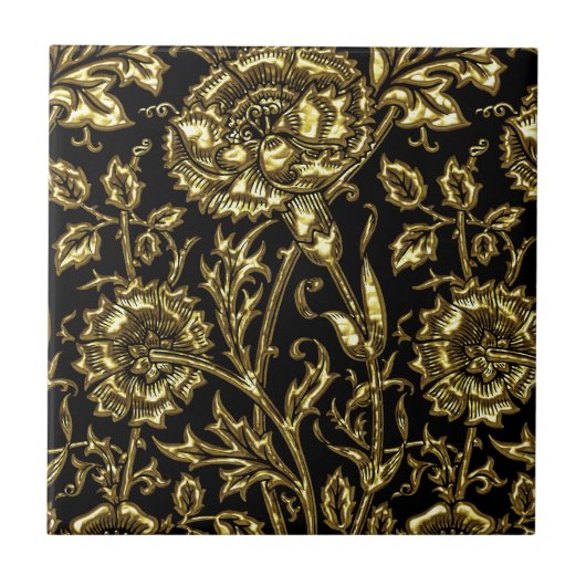 Goldene florale Chic Fliese (Vorderseite)