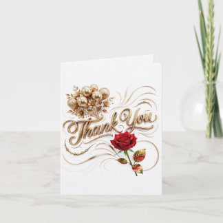 Goldene Florale Danksagung mit roter Rose Dankeskarte