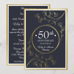Goldene Florale Einladung zum 50. Hochzeitstag