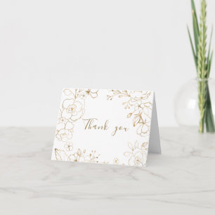 Goldene florale elegante weiße Hochzeits-Braut-Dus Dankeskarte