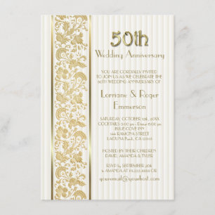 Goldene florale Eleganz 50. Hochzeitstag Einladung